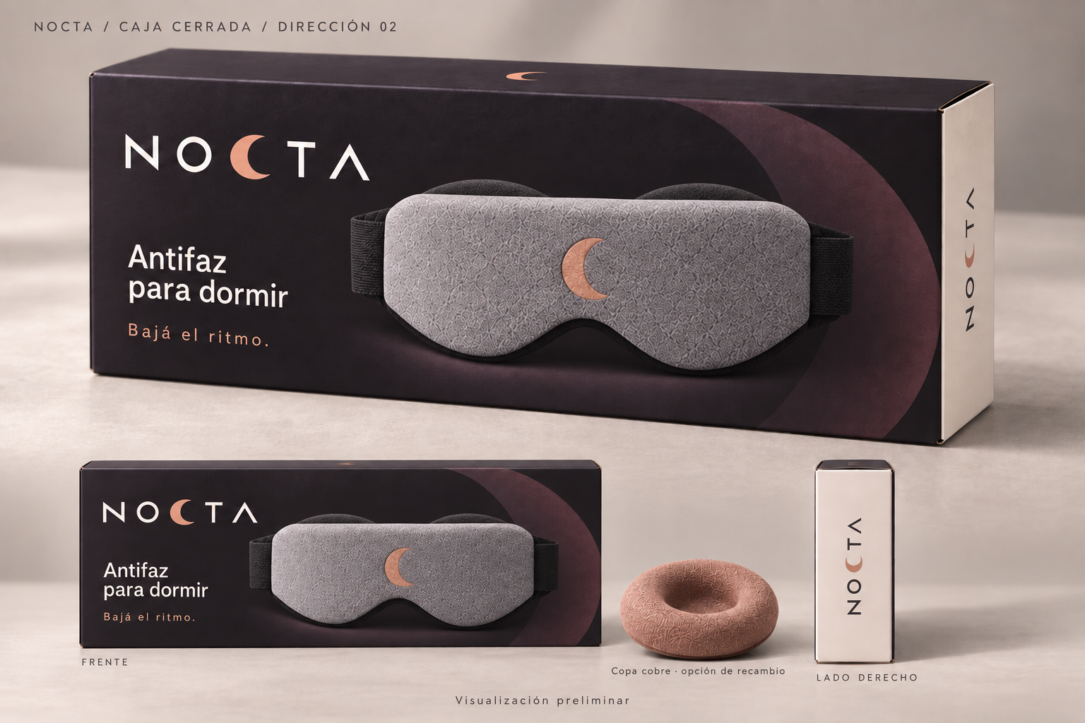Visualización preliminar del packaging NOCTA